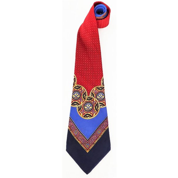 Gianni Versace Mens Vintage 1990's Red/Blue Silk Scarf Print Necktie Tie - Picture 8 of 8